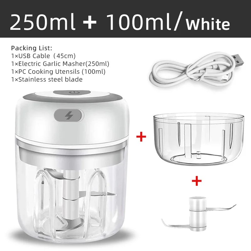 100ml/250ml elektriska köttköttkvarn vitlökshackare roterande vitlökspress kross grönsaks- och lökskärare kökstillbehör