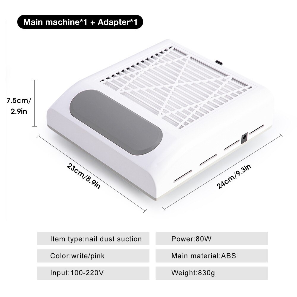 80W Potente Collettore di Polveri Del Chiodo Del Salone Del Chiodo Expert Nail Macchina di Vuoto Cleaner Nail Fan Art Manicure Attrezzo del Salone con nail Filtro