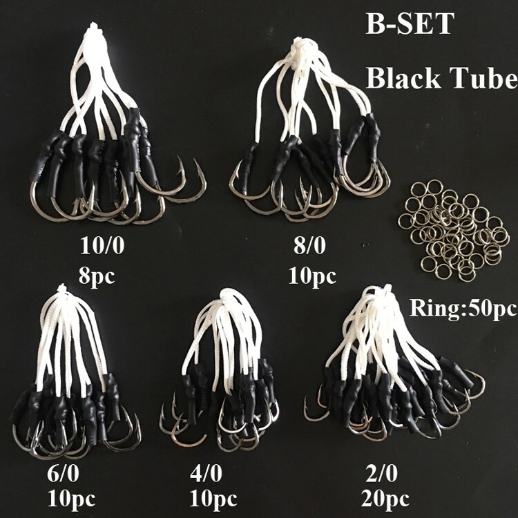 Posidon 108pcs/box 10827 Stainless Steel Assist Hooks Jig Assist Fish Hooks Jigging Bait With PE Line Split Ring For Sea Fishing: B-Set Black Tube