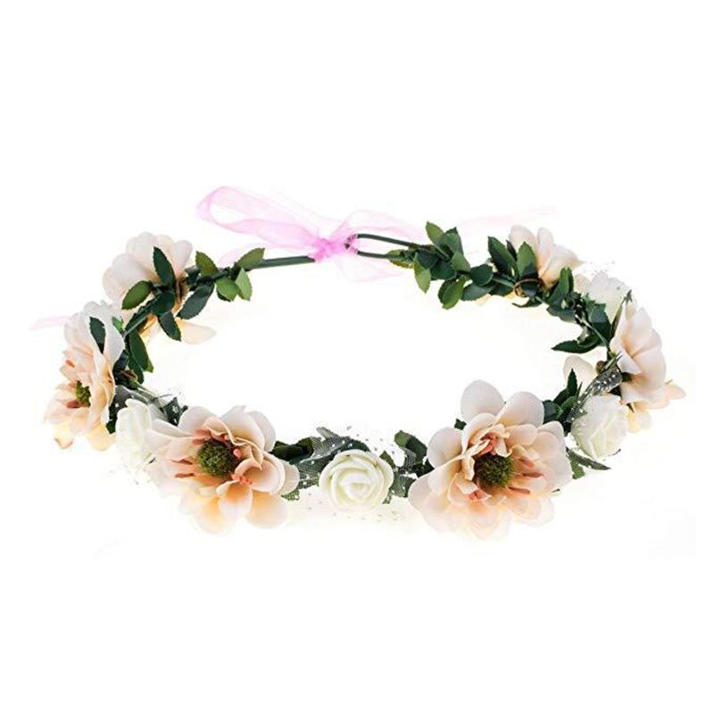 Diadema de flores rosa hecha a mano para niña y mujer, guirnalda Floral, banda para el pelo, corona, decoración ajustable, tocado de boda: CP