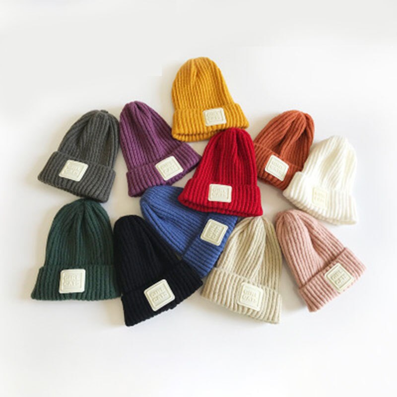 Kinderwintermuts geborduurde letters effen wollen streep gebreide kindermuts gehaakte meisjesmutsen winter jongensmuts babymutsen