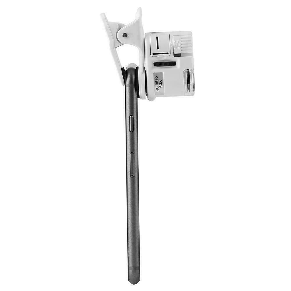 60X Draagbare Clip Vergrootglas Loupe Uv Microscoop Universele Mobiele Telefoon Met Mini Led FKU66