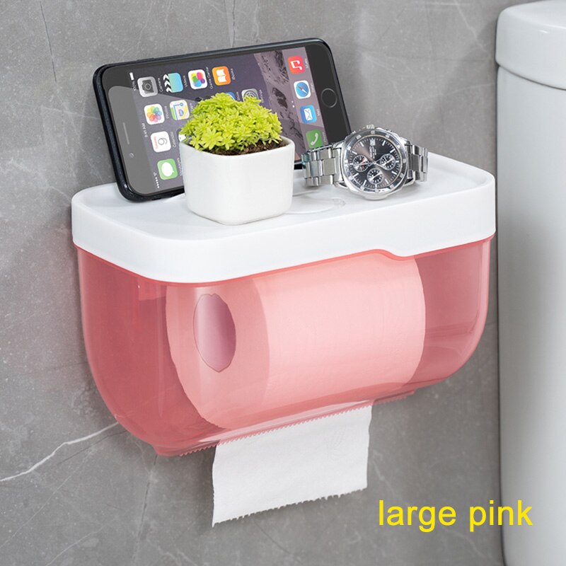Montagem na parede de plástico suporte de papel higiênico banheiro wc suporte de toalha de papel higiênico prateleira de armazenamento rack de papel caixa de papel higiênico: L-pink