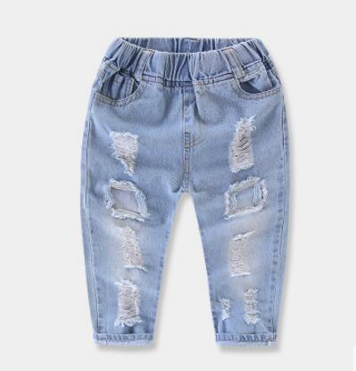 Jongens Gescheurde Jeans Mode Big Gat Jeans Elastische Taille Solid Denim Dunne Baby Jongens Jeans Baby denim Broek: 6T