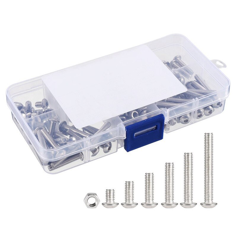 ! 170pcs 304 Stainless Steel M4 Hex Socket Button Head Screw Nut Assortment Kit