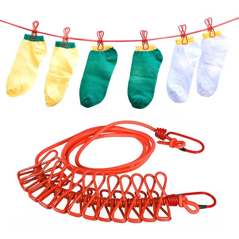Portable Outdoor Clothesline Easy to Take Hanging Rope Windbreak Non-slip Clotheslin With 12 Clothespins Clothes Dryer