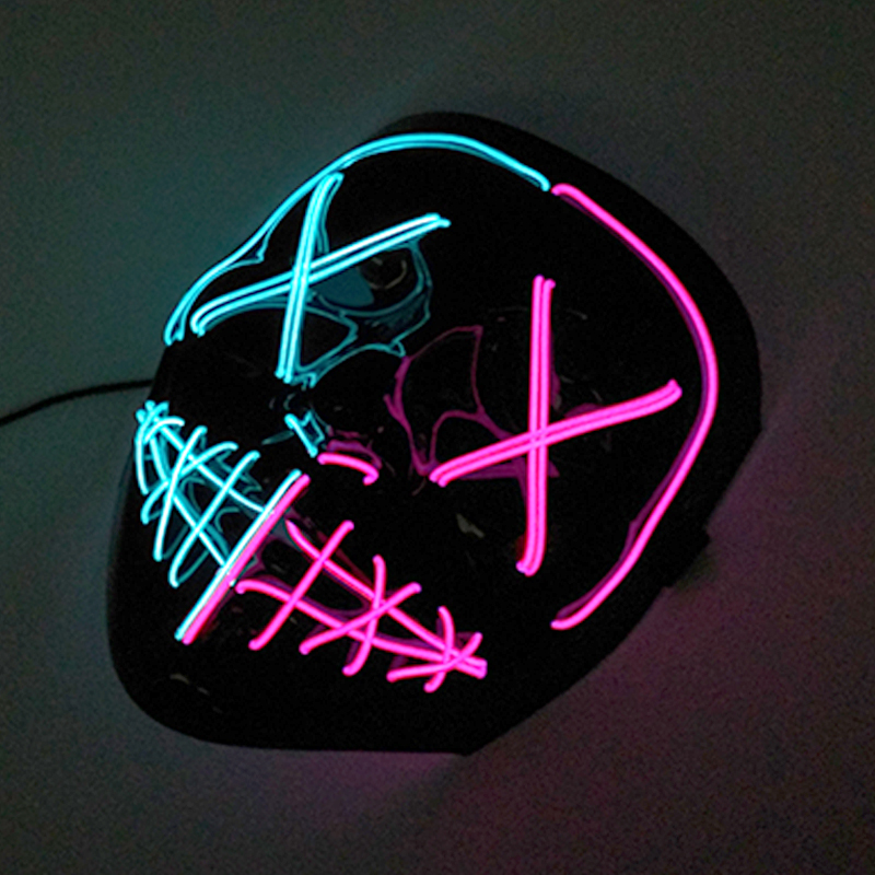 Masque facial effrayant et brillant pour Halloween, couleurs mélangées sans fil, masque de Purge LED lumineux, masque lumineux d'horreur, accessoires de Cosplay pour adultes, Costume
