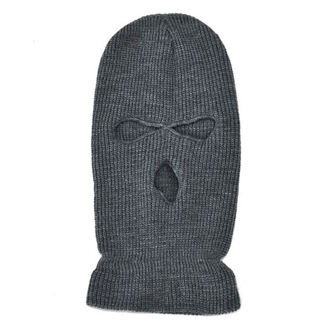 Unisex balaclava mask mössa 3 håls ansiktsmask svart stickad skid snowboard mössa keps vinter mössor dam: Grå