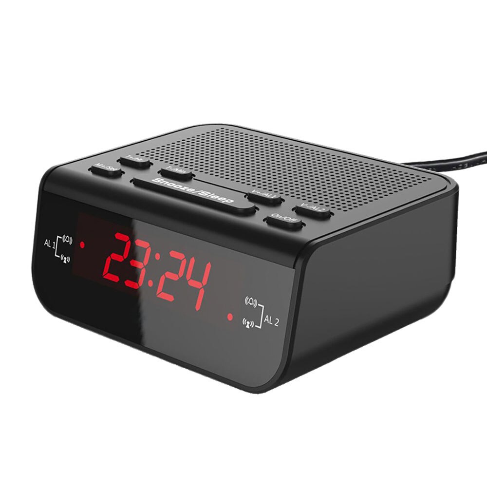Radio Alarm Clock Digital Dual Little Battery Powered Black Portable Delicate