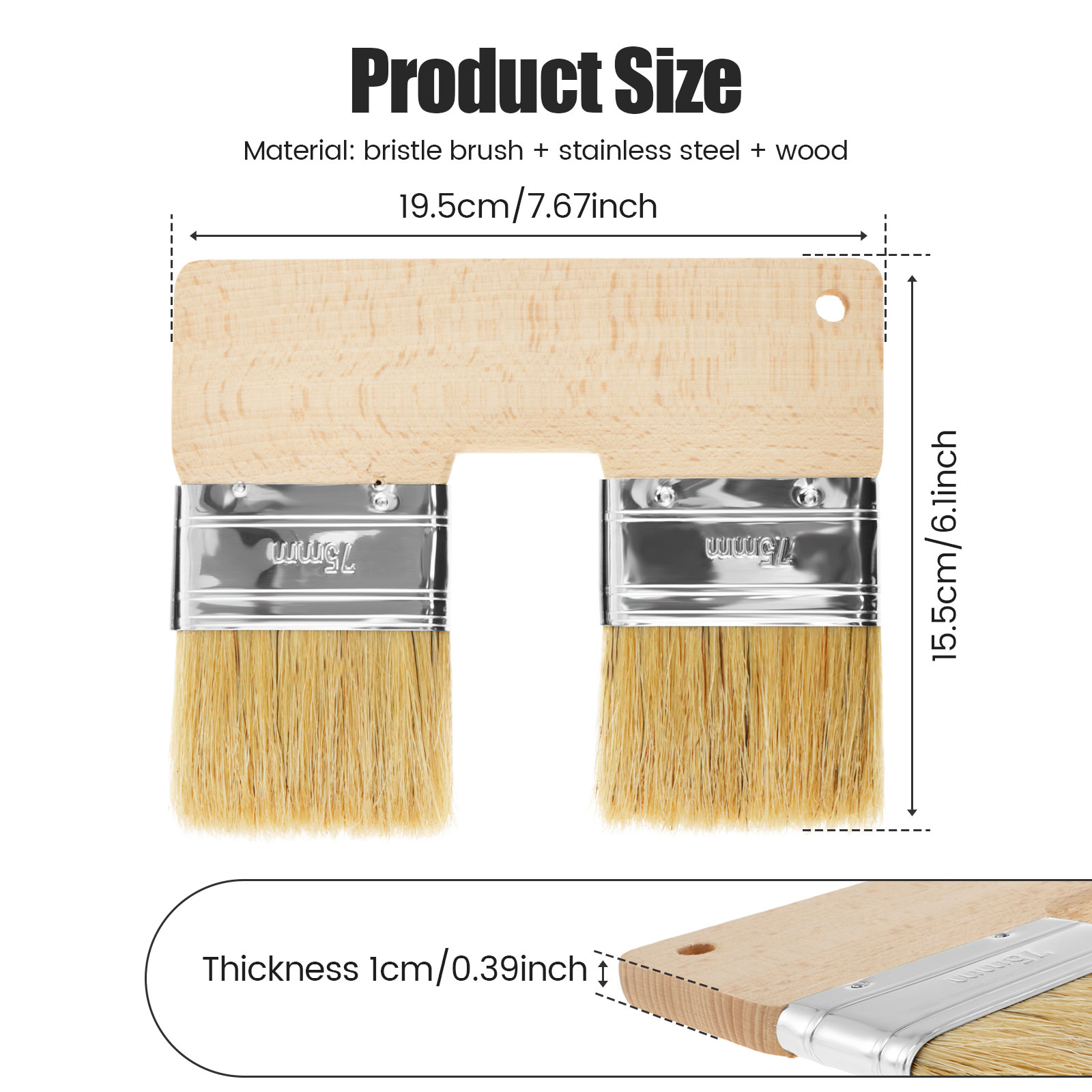 Dubbele kwast U-vormige dubbele kleurborstel Herbruikbare dubbele kop schilderkwast Dubbele kleurborstel 7,68 inch muurkwast