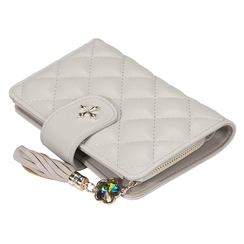 Grid Women Mini Purse Gold Leather Women Wallets Zipper Clutch Red Coin Bag Card Holder Ladies Girls Casual Short Wallet: Gray