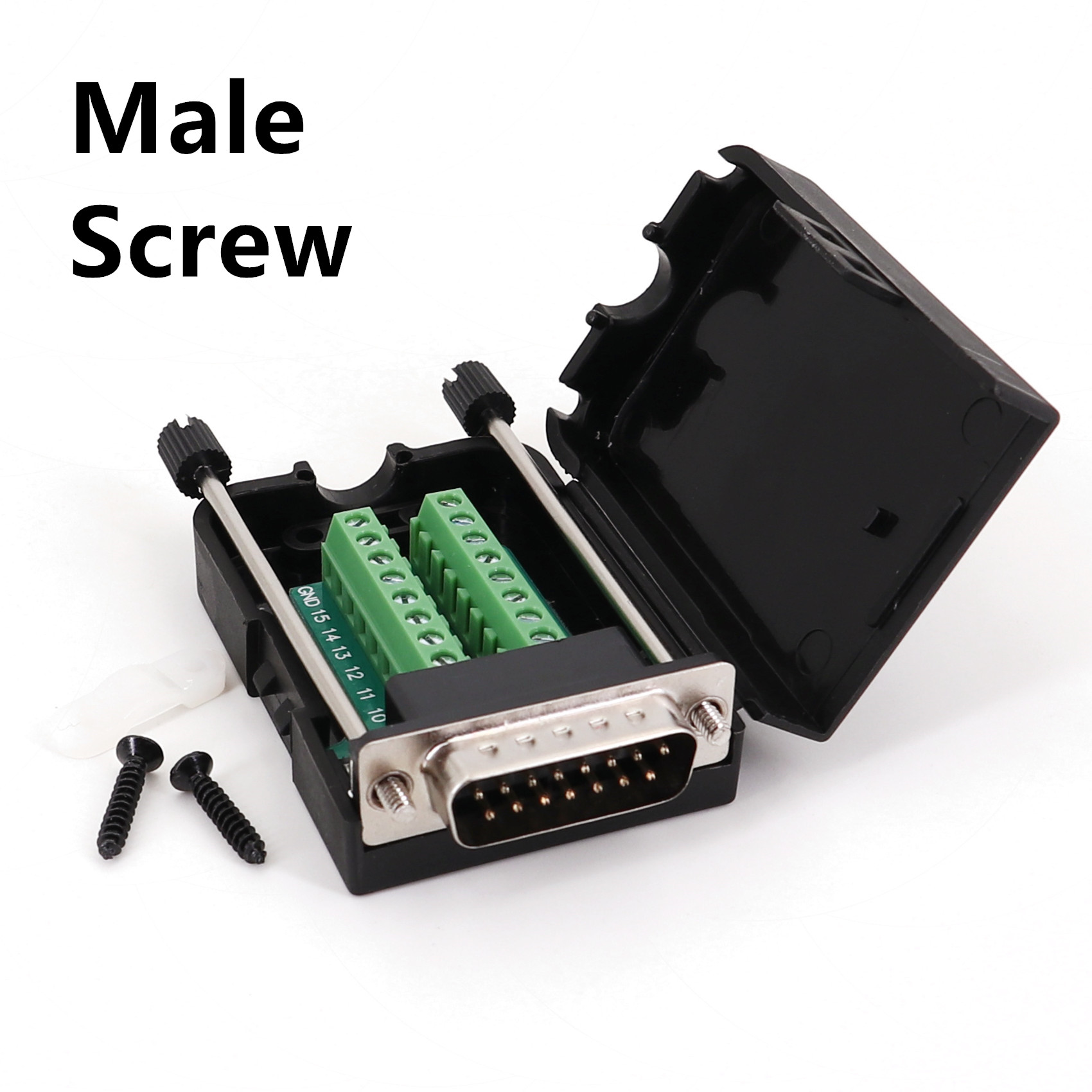 DB15 Male / Female 2 Row 15Pin Plug Breakout Terminals Board Connector with Black Plastic Cover: army green