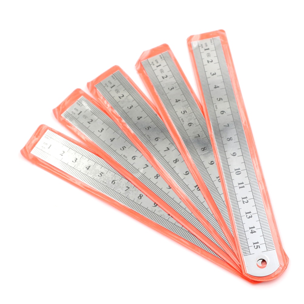 5 Pcs Dual Side Marked 15cm 6 inch Stainless Steel Straight Ruler