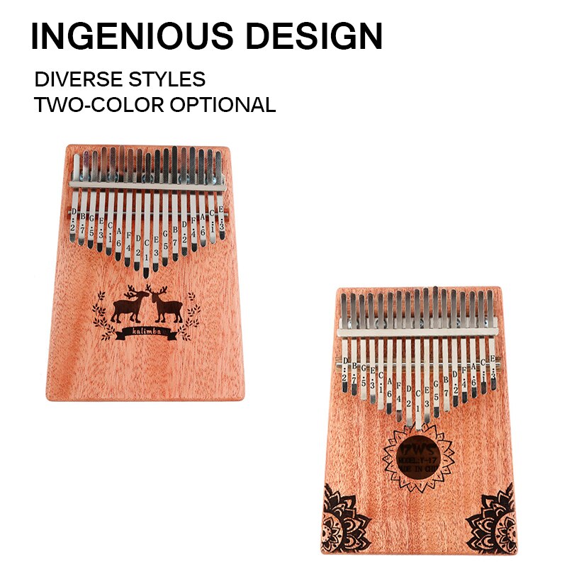 kalimba 17 teclas piano de pulgar kalimba música madera caoba cuerpo instrumento Musical con libro de aprendizaje Tune Hammer para principiante