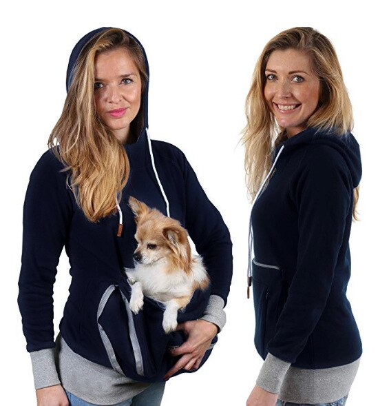 Pet Pouch Hoodie Small Pet Carrier Dog Cat Pouch Sweatshirt Kangaroo Pocket Holder No Ears Women's Fit