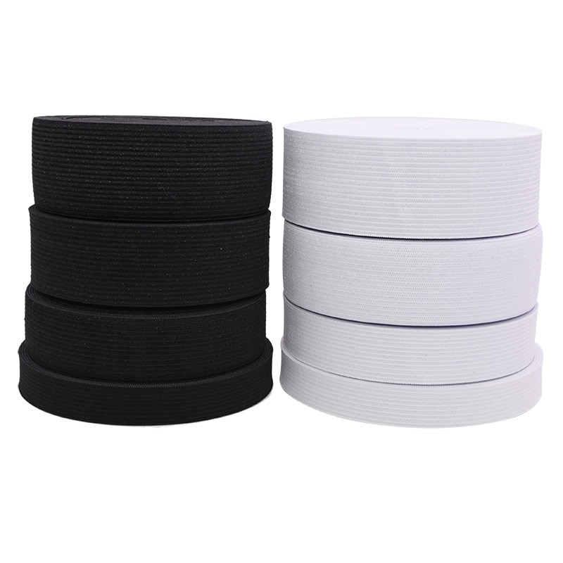 Banda elástica plana para costura, cinta de goma blanca y negra, accesorios de ropa, manualidades, 10 yardas