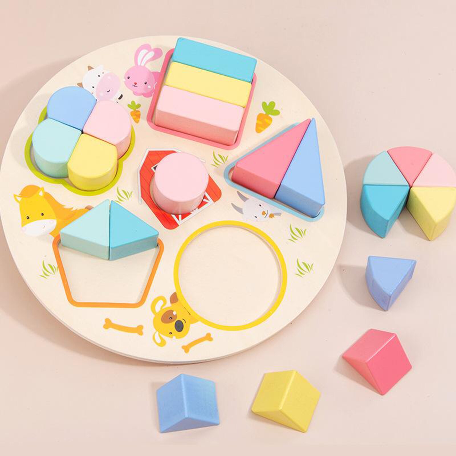 Math Fraction Puzzle Board Toy Colorful Block Kindergarten Brain Teaser