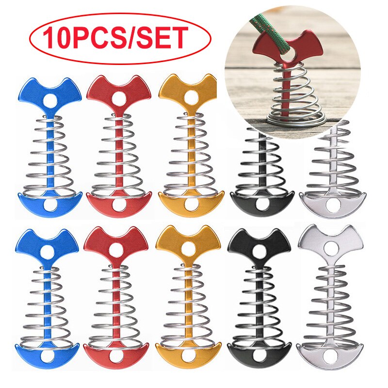 5/10Pcs Tent Pegs Rope Buckle Adjustable Plank Floor Spring Fishbone Anchor Awning Deck Stakes Fixed Nails Camping Tent Hooks