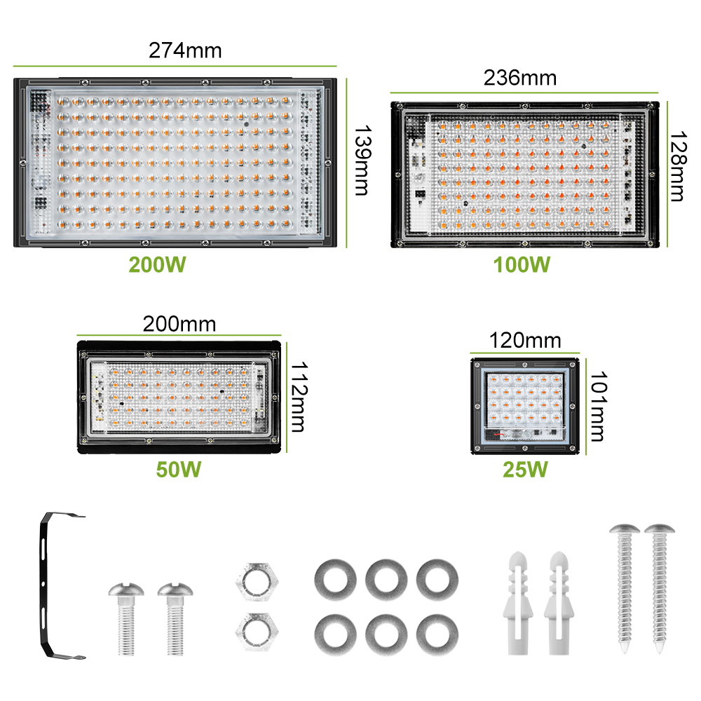 LED-Wachstumslicht, volles Spektrum, Gewächshauszelt, Wachstumsbox, Blumensamen, Gemüse, Hydrokultur-Anbau, Pflanzenlampe, 25 W, 50 W, 100 W, 200 W