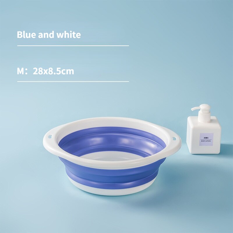 Household Silicone Folding Washbasin Stand, Children's Cartoon Basin, Student Dormitory Travel Portable Foldable Basin: Purple white-M