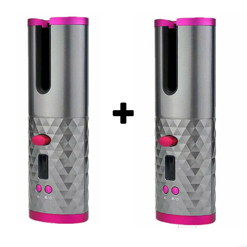 Rizador de pelo inalámbrico automático, plancha de cerámica giratoria, inalámbrica, recargable por USB, rizador Digital LCD