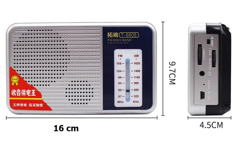 Genopladelig bærbar radio fm/am dual bands radio modtager pocket radio mini radio god lyd med 18650 batterier