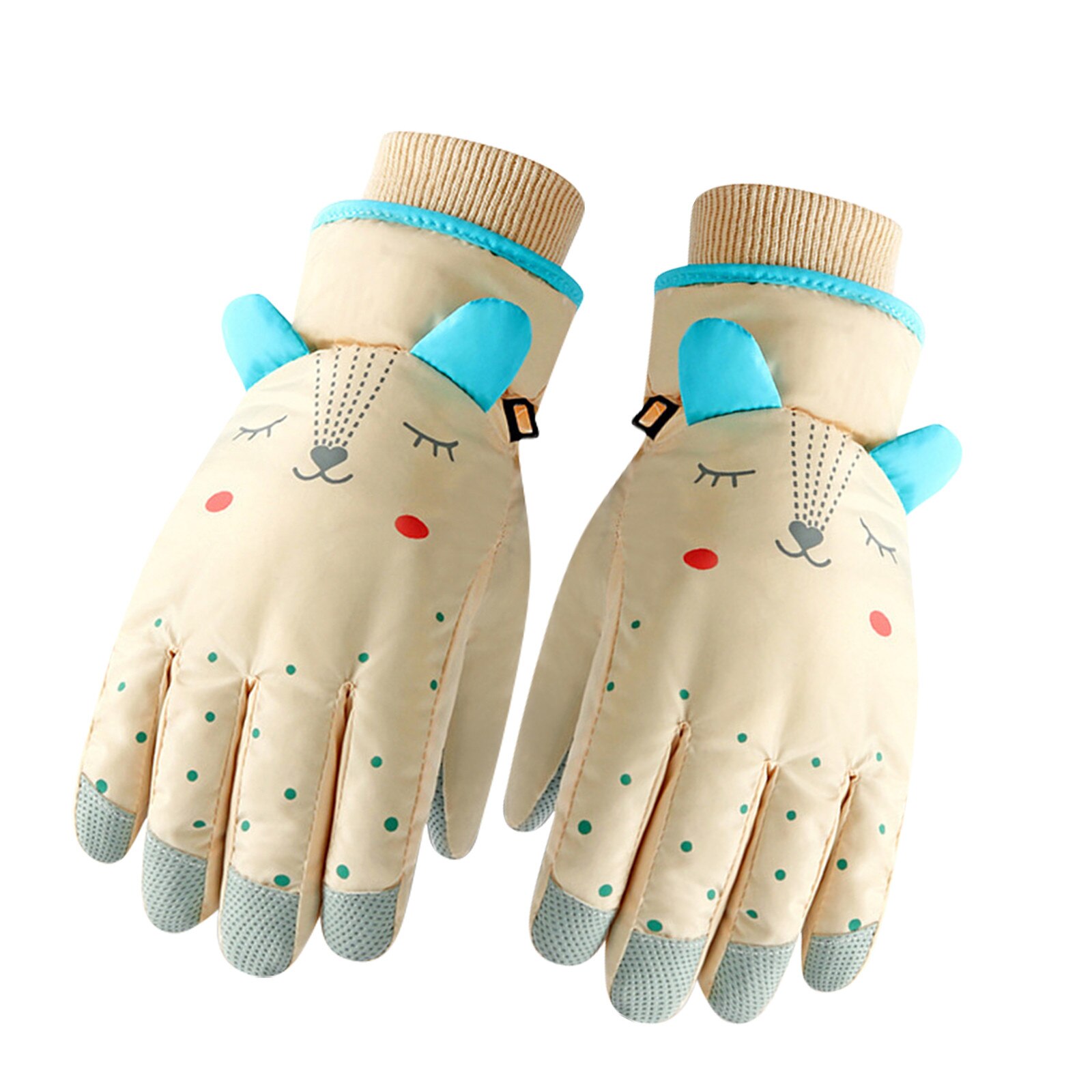 Children Ski Gloves Winter Warm Gloves Boys Girls Waterproof Windproof Non-slip Snow Mittens Snowboard Extended Wrist Gloves: Beige