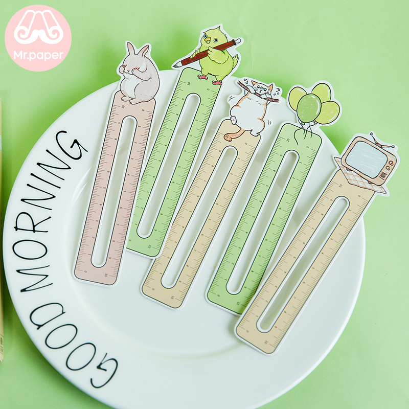 Mr Paper 30pcs/box Kawaii Kitty Ruler Irregular Bookmarks for Novelty Book Reading Maker Page Writing Tool Paper Ruler Bookmarks