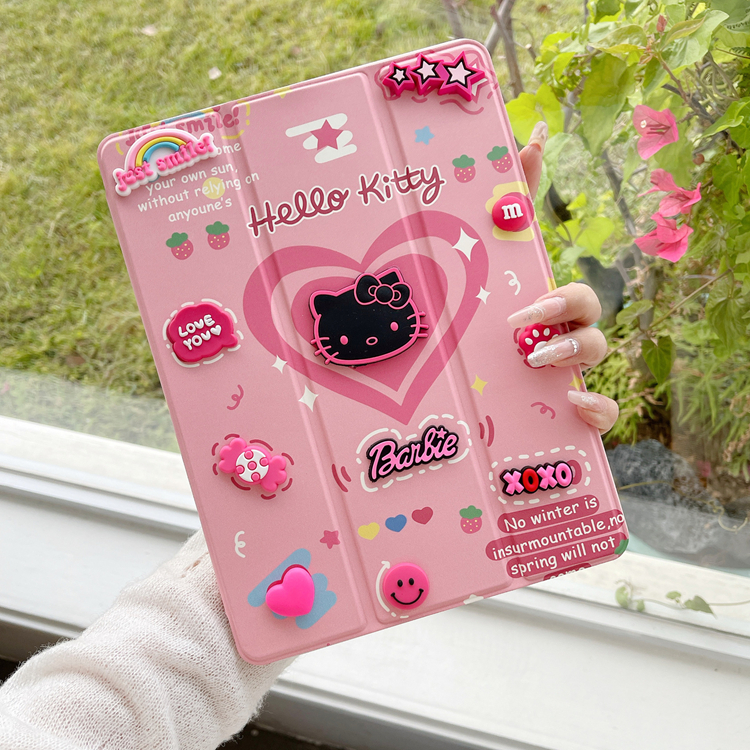 Custodia protettiva per tavoletta 3D carino cartone animato auto veglia/dormire tripla pieghevole in TPU rosa per IPad 9th gen 10.2 pollici per ragazze donne: 13 / Beige