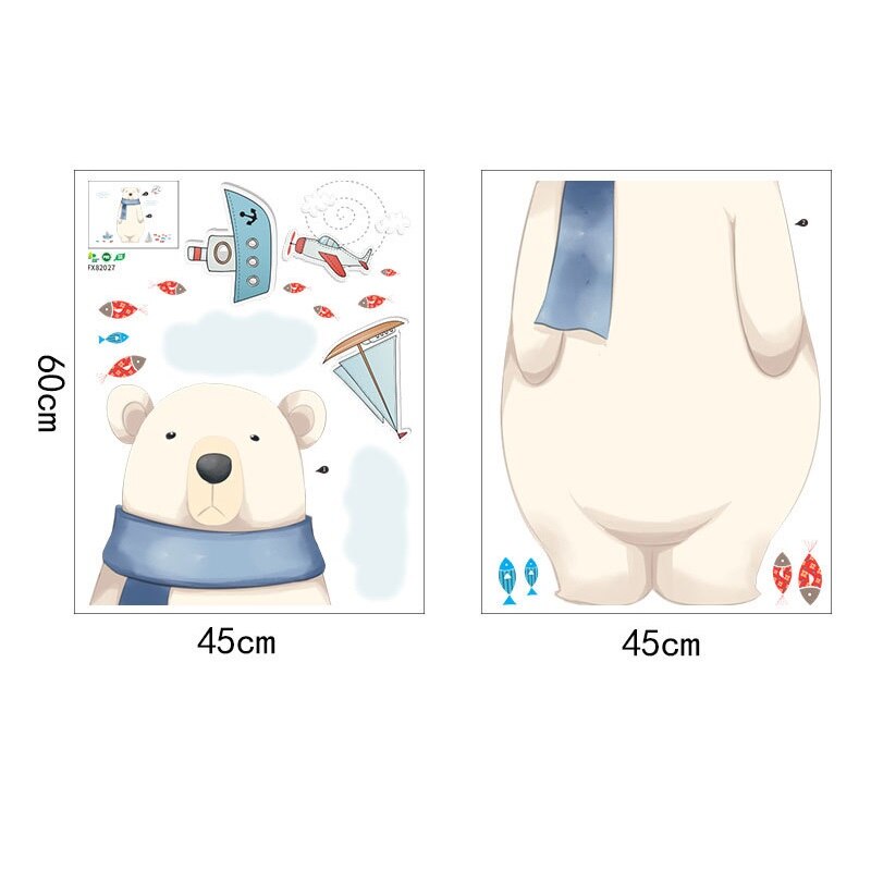 Cute Polar Bear Wall Stickers for Kids Rooms Art Wall Decals Bedroom Closet Home Decor Removable Self-Adhesive Cartoon Stickers: Default Title