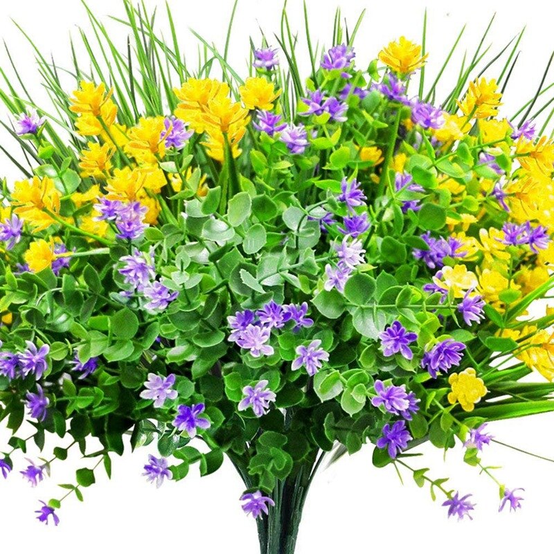 12 bundels van 6 kleuren kunstbloemen buiten, Uv-bestendige nepbloemen