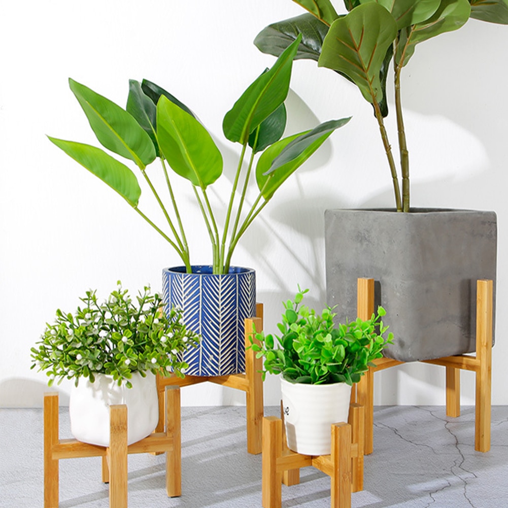 Hem blomsterstativ fristående balkong bambu trä bonsai hållare kontor med trampdyna modern hylla slät yta  #734