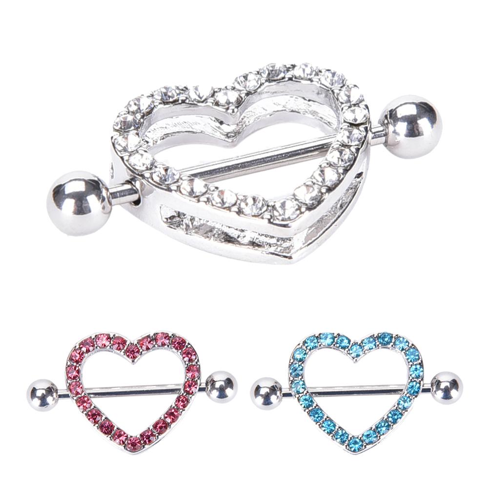 1Pc Punk Kristal Liefde Harten Tepel Bar Ringen Hart Ringen Tepel Ring Barbell Body Piercing Sieraden Vrouwen Blauw roze Wit