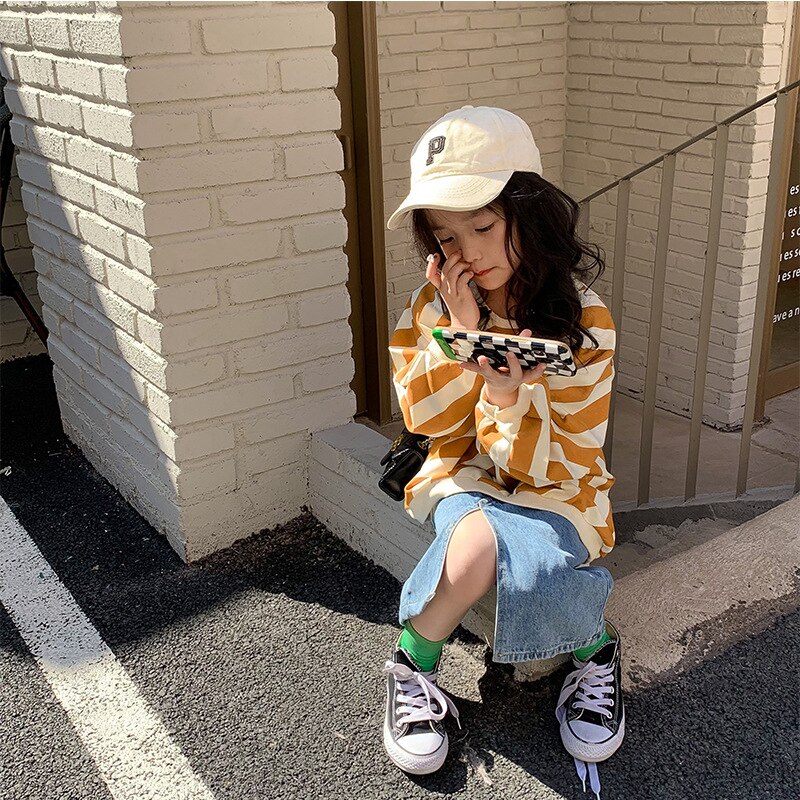 Felpe oversize in cotone per ragazzi e ragazze con cappuccio a righe diagonali moda primavera per bambini 2-7Y