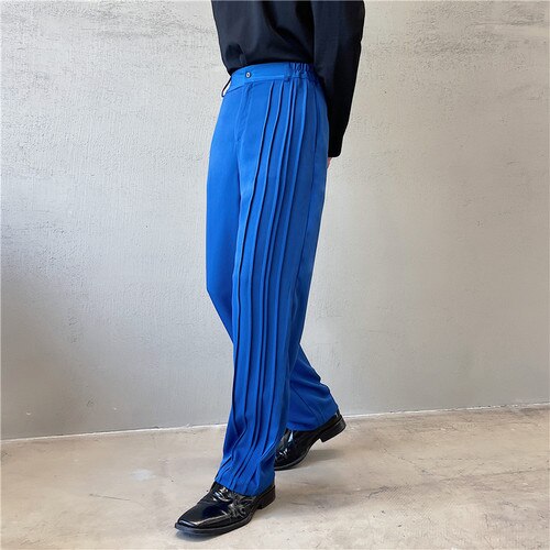 Costume droit décontracté pour hommes, pantalon tendance, plissé, Streetwear japonais coréen, Vintage, Chic: F103 blue / M