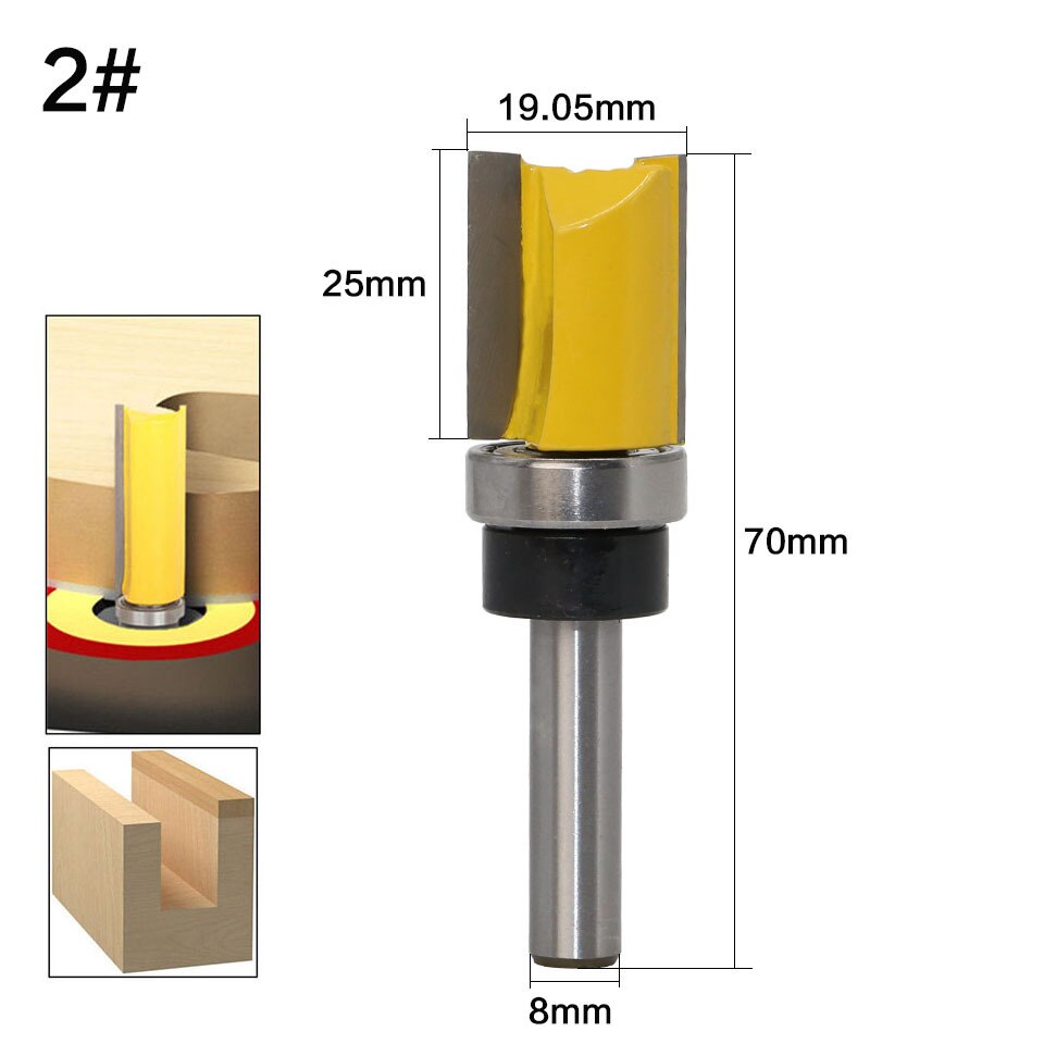 1 stk 6/8mm skaft mal listverk hengsel freser bit rett endefres trimmer rengjøringe spyle listverk tappe trebearbeidingsverktøy: B2