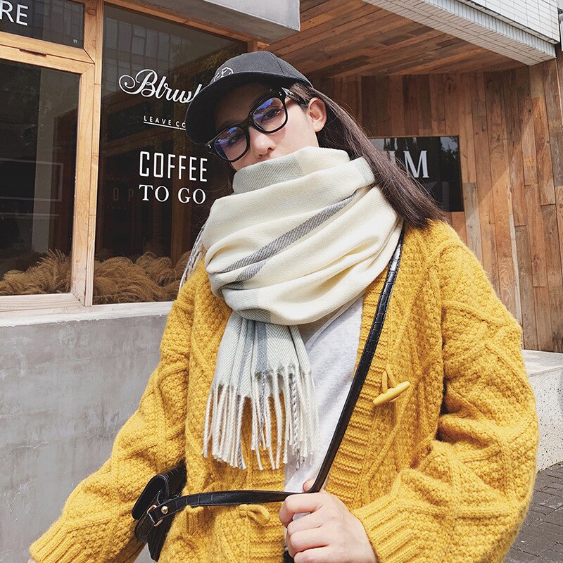 Bekväm dubbel-användning scarf höst vinter bekväm vintage tjock varm söt rutig stickad halsduk