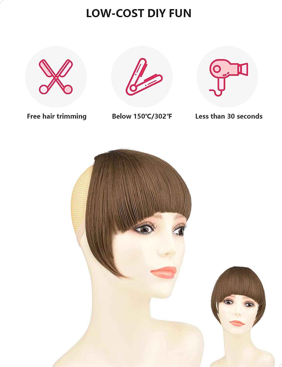 Extensions capillaires synthétiques à frange pour femmes, postiche à frange plate avec frange frontale