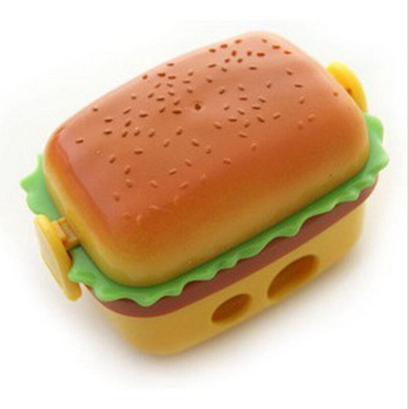 Sacapuntas con forma de hamburguesa de 2 orificios con dos gomas/borrador cuchillo de lápiz escolar para niños suministros de papelería