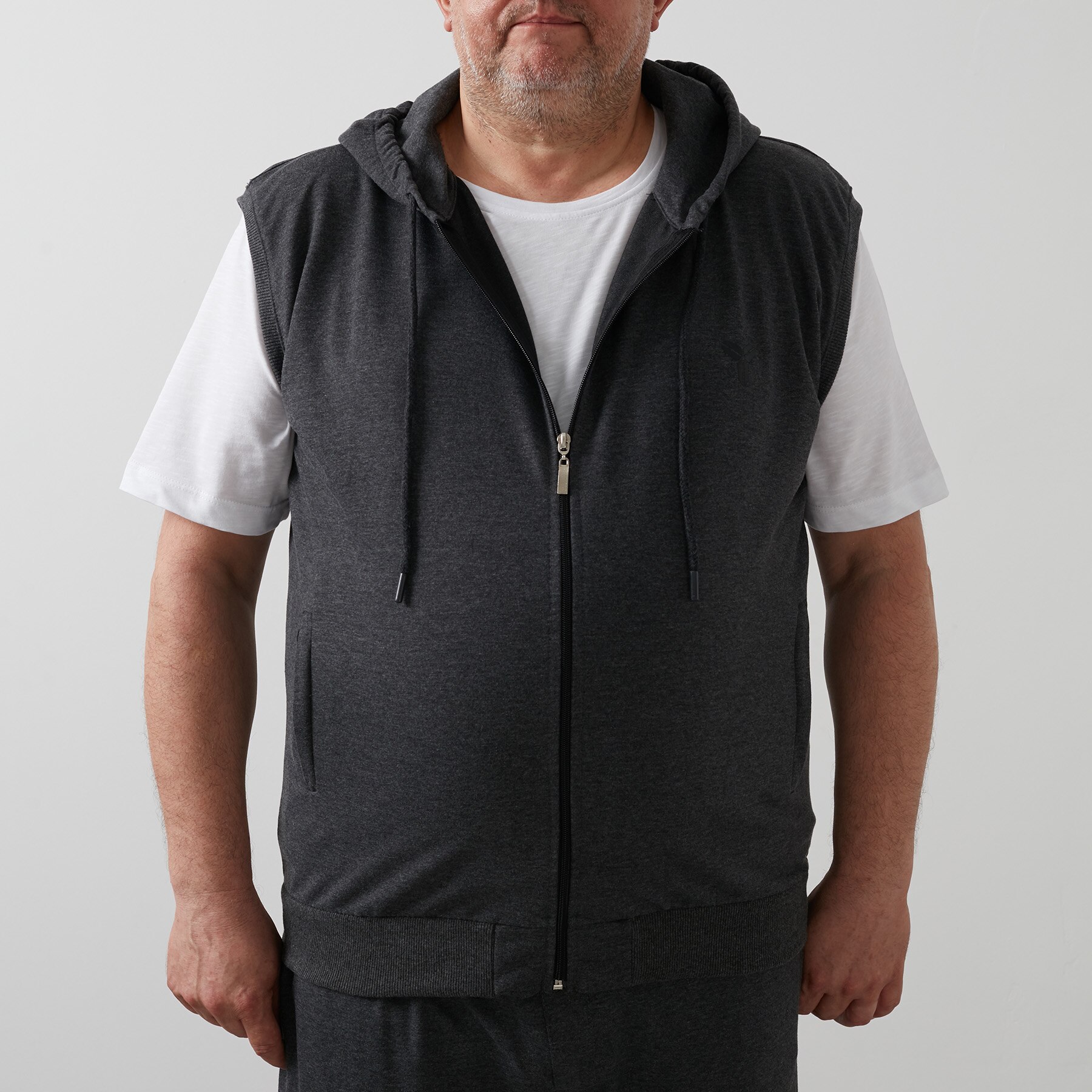 Buratti di Grandi Dimensioni con Cappuccio Tasca con Cerniera Gilet Gilet MASCHILE 568401: Anthracite / 3XL