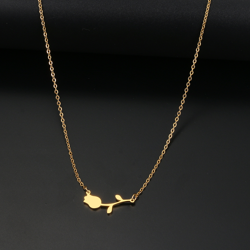 Rvs Kettingen Rose Valentines Hanger Kraag Ketting Mode Ketting Voor Vrouwen Sieraden Bruiloft Vrouw Cadeaus 1Pcs: Gold