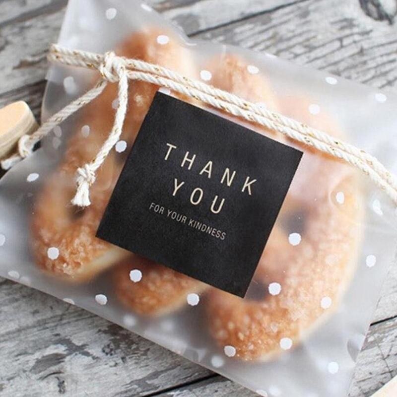 100 stk gennemsigtig kiks pose plast cellofan polka dot slik cookie emballage poser jul diy selvklæbende pose