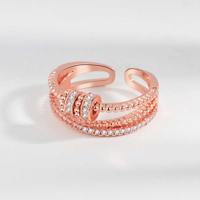 Fidget Spinner Ring Zirconia Angst Ring Zonnebloem Draaibare Verstelbare Open Vrede Ringen Verlichten Zorgen Stress