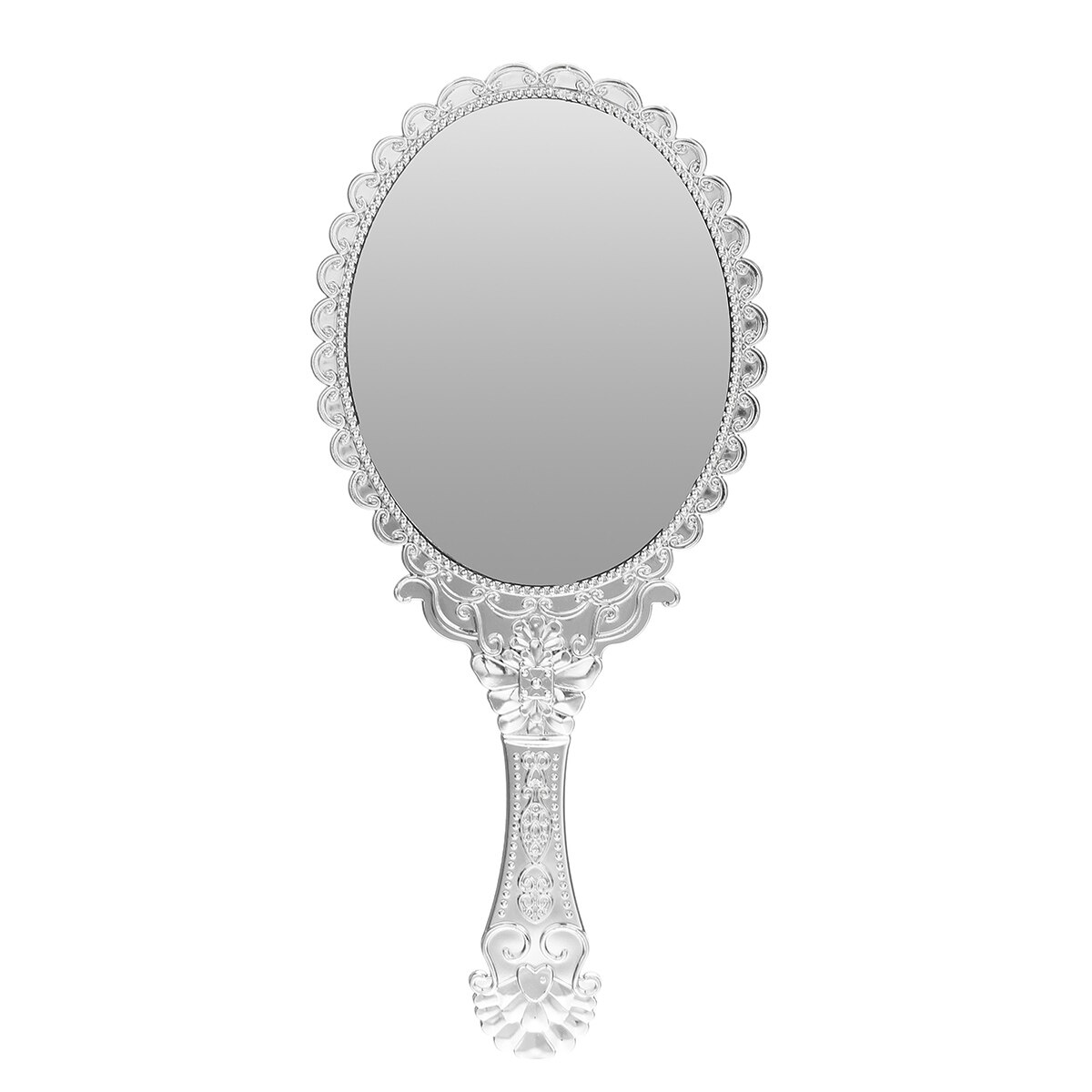 Espejo de plata con mango Vintage para mujer, maquillaje redondo ovalado, espejo de mano, maquillaje de princesa, de belleza