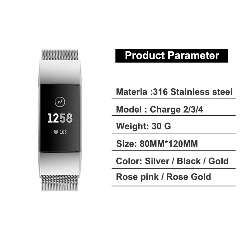 Stropp for fitbit charge 3 4 se -bånd for fitbit charge 2 -bånds armbånd milanese metall for smart armbåndsklokketilbehør