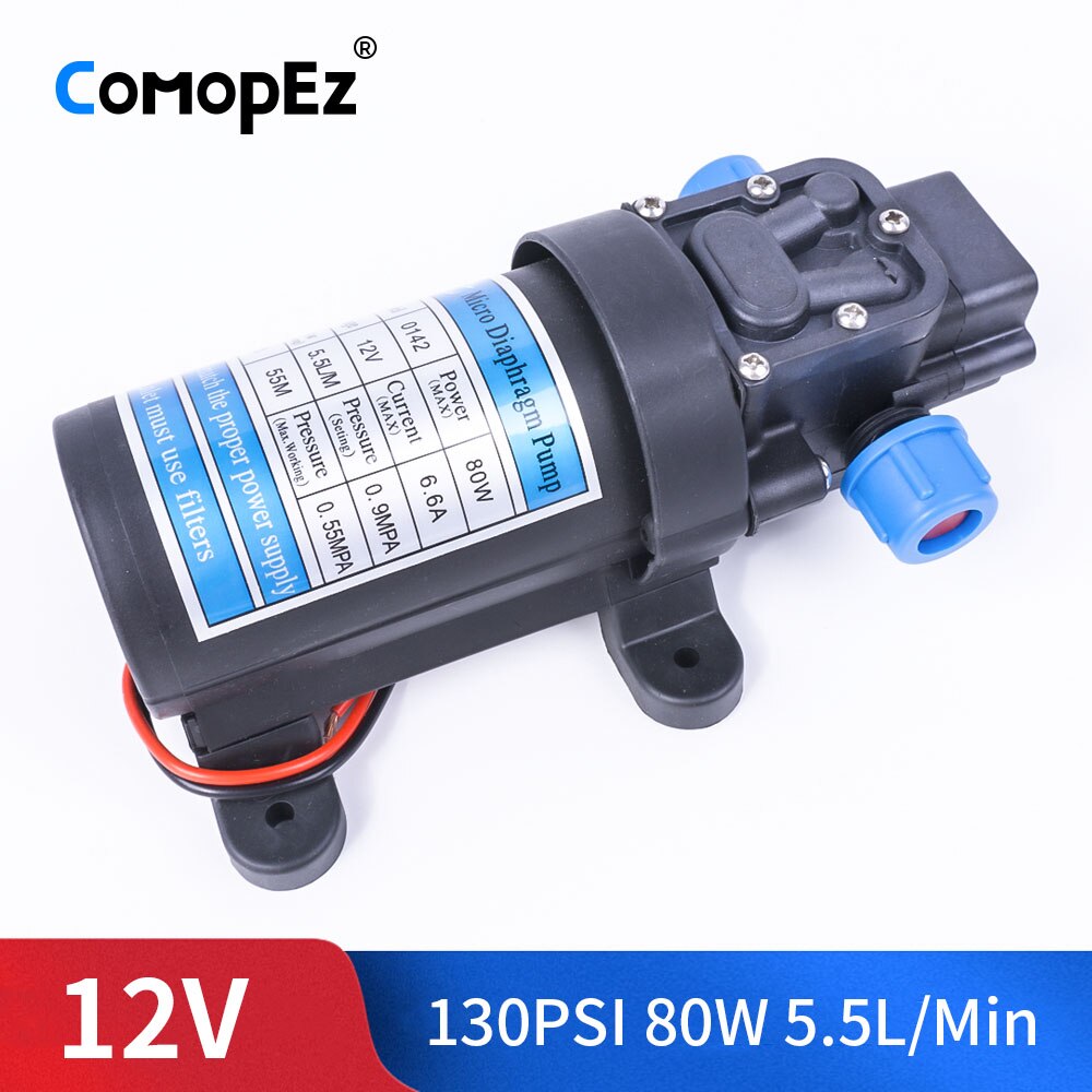 DC 12V 80W 130PSI 5.5L/Min Electric Diaphragm Pump Self-Priming Booster Home Garden Return Control Car Wash