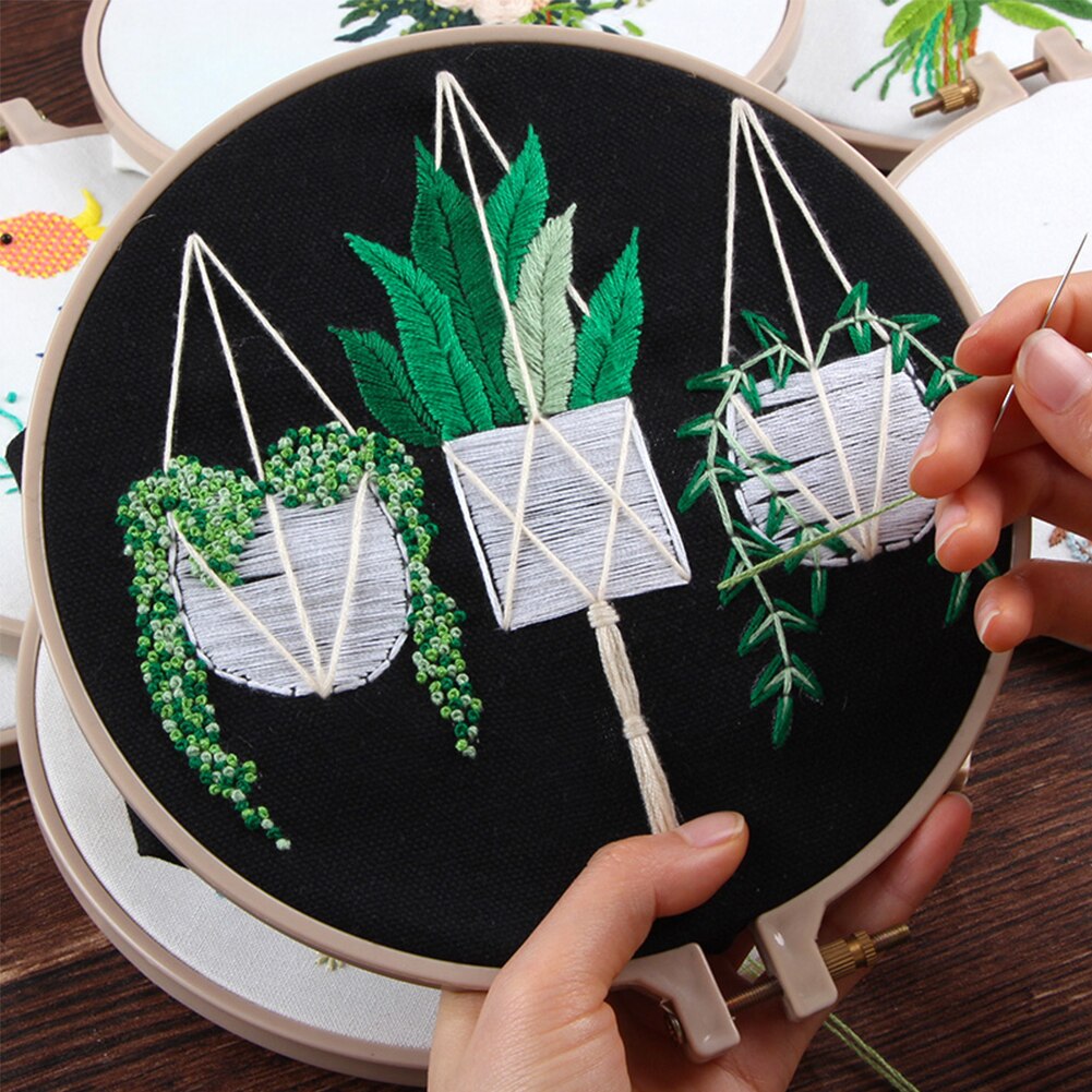Cross Stitch Embroidery Starter Kit Craft Tool Sewing Stamped DIY With Needles Home Decoration Plants Pattern Art Needlework