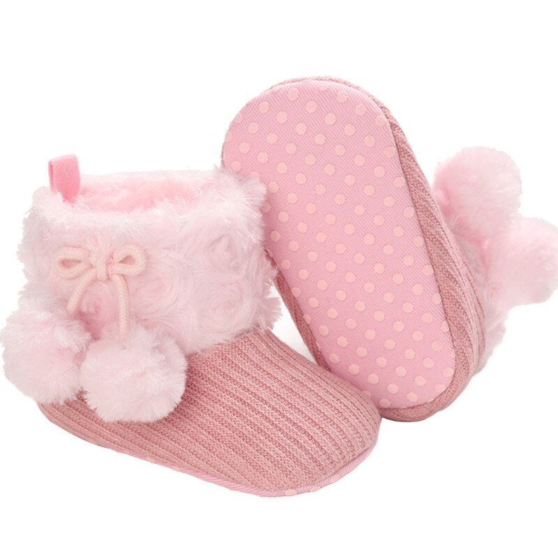 Winter Baby Schuhe, Einfarbig Weichen Bequemen Hairball Anti-Unterhose Prewalker Baumwolle Stiefel für freundlicher