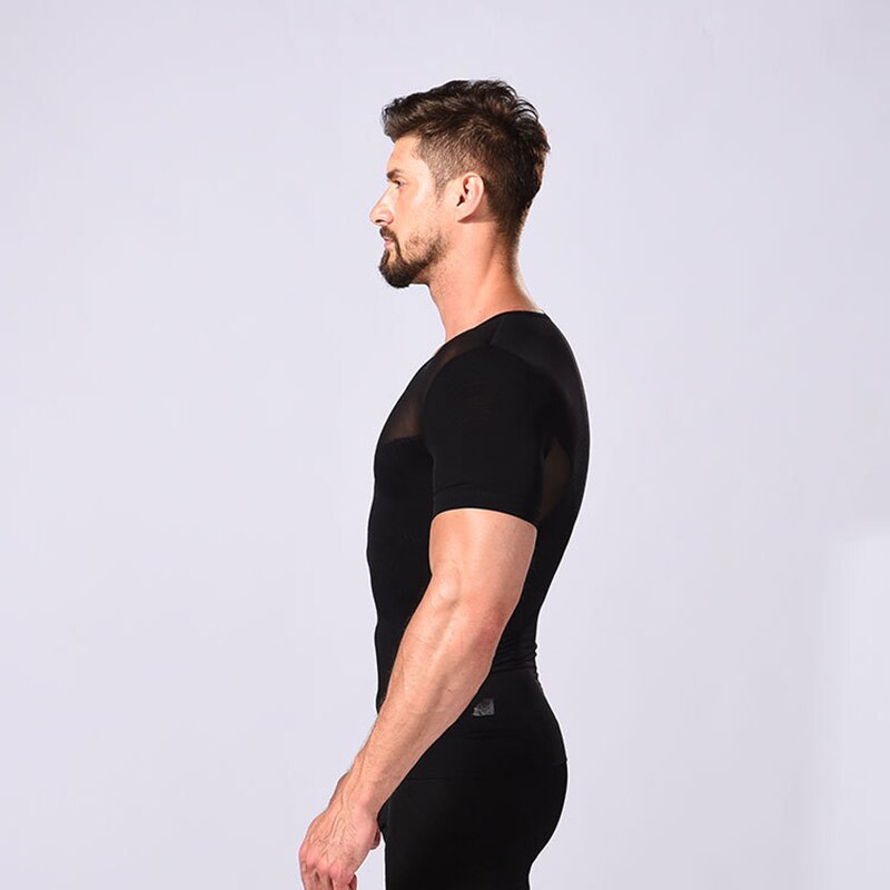 T-Shirt de Compression pour hommes, sous-vêtement correcteur de Posture, amincissant pour le ventre