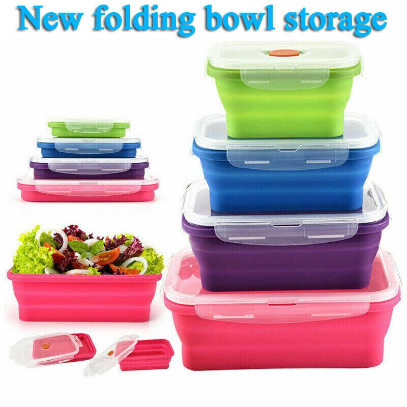 4 Stuks Set Opvouwbare Siliconen Voedsel Lunchbox Fruitsalade Opslag Voedsel Doos Container Servies Gunstig Lunchbox